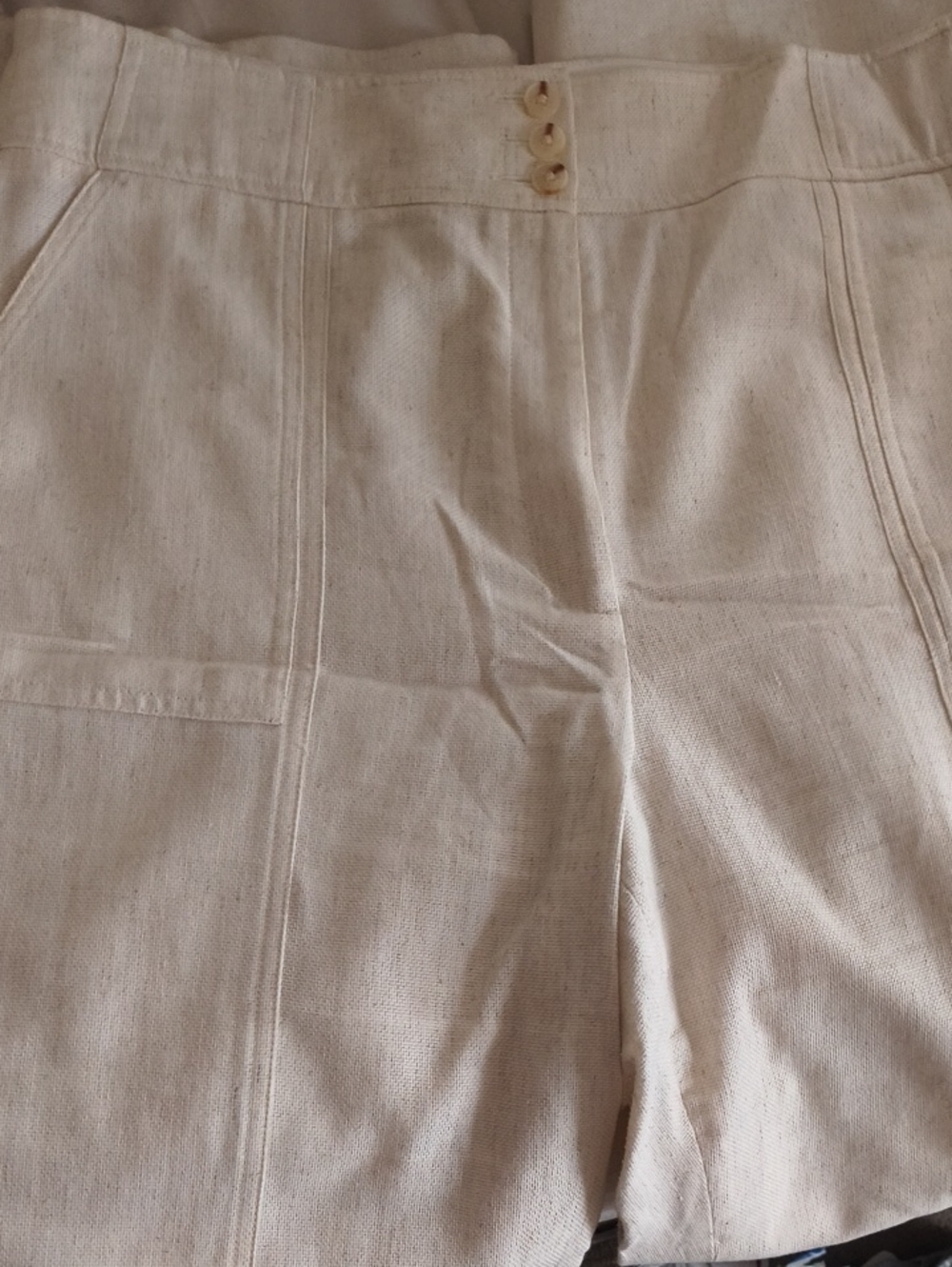 Women's Cream Casual Cotton-Linen Blend Pants